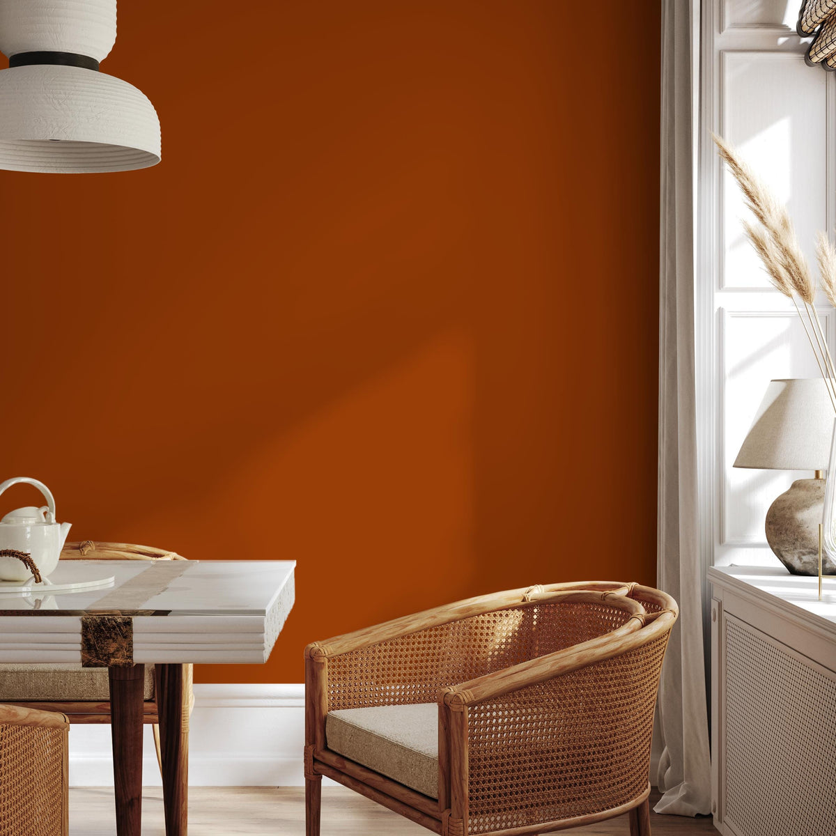 Spiced Ochre Wallpaper / Solid Color / Modern Minimalist Style in Warm Terracotta and Burnt Orange - E149