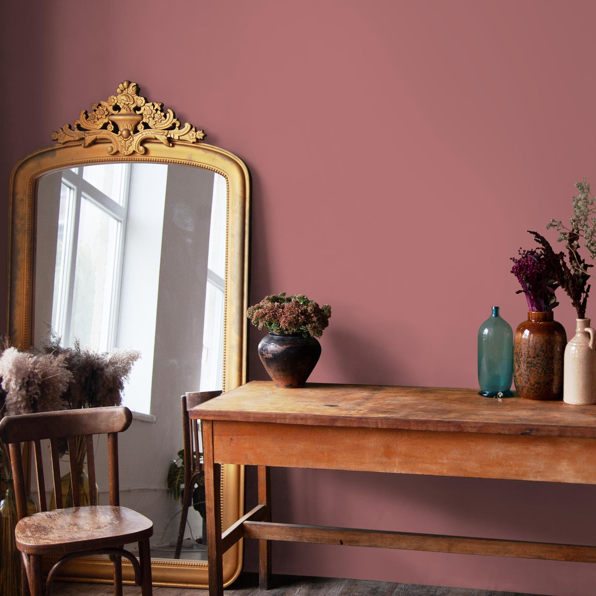 Desert Rosewood Wallpaper / Solid Color in a Warm Terracotta Pink - E162