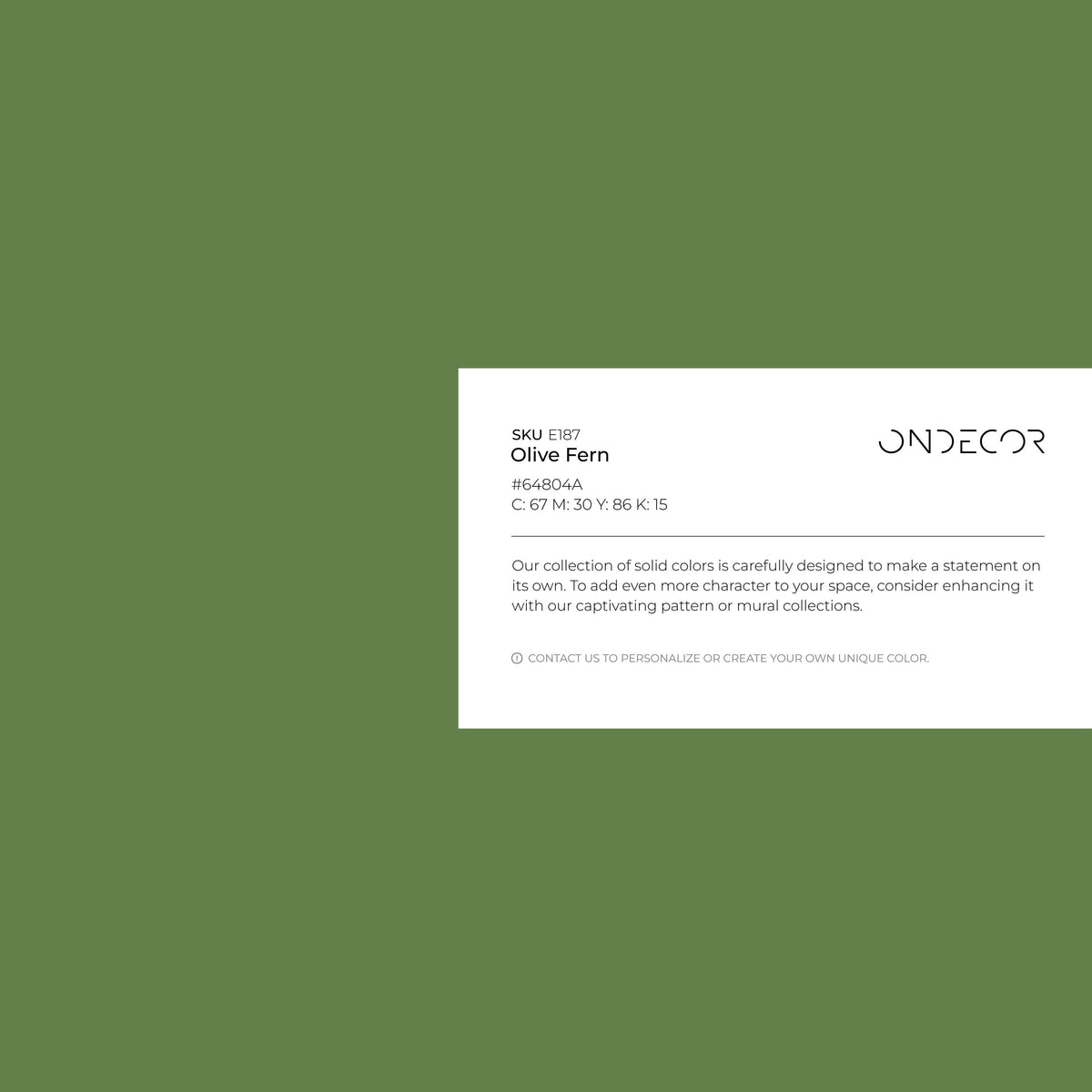 Olive Fern Wallpaper / Solid Color with a Modern Minimalist Aesthetic in a Deep Olive Green - E187