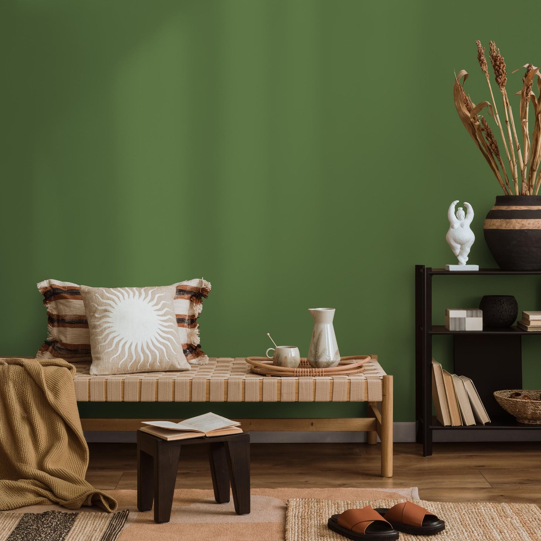 Olive Fern Wallpaper / Solid Color with a Modern Minimalist Aesthetic in a Deep Olive Green - E187