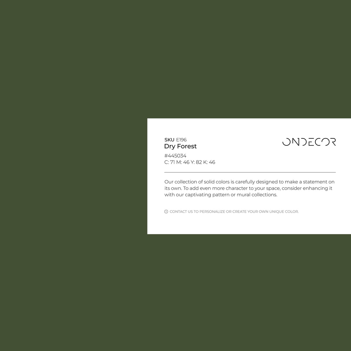 Dry Forest Dune Wallpaper / Solid Color / Modern Minimalist Wall in Earthy Forest Green - E196