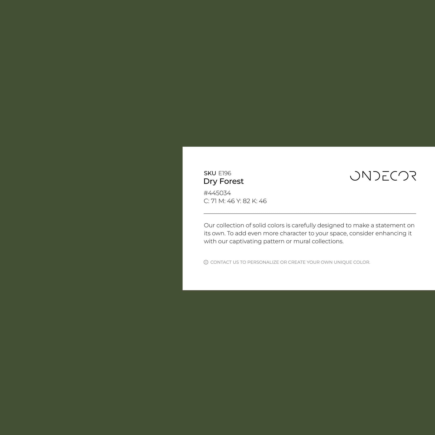 Dry Forest Dune Wallpaper / Solid Color / Modern Minimalist Wall in Earthy Forest Green - E196