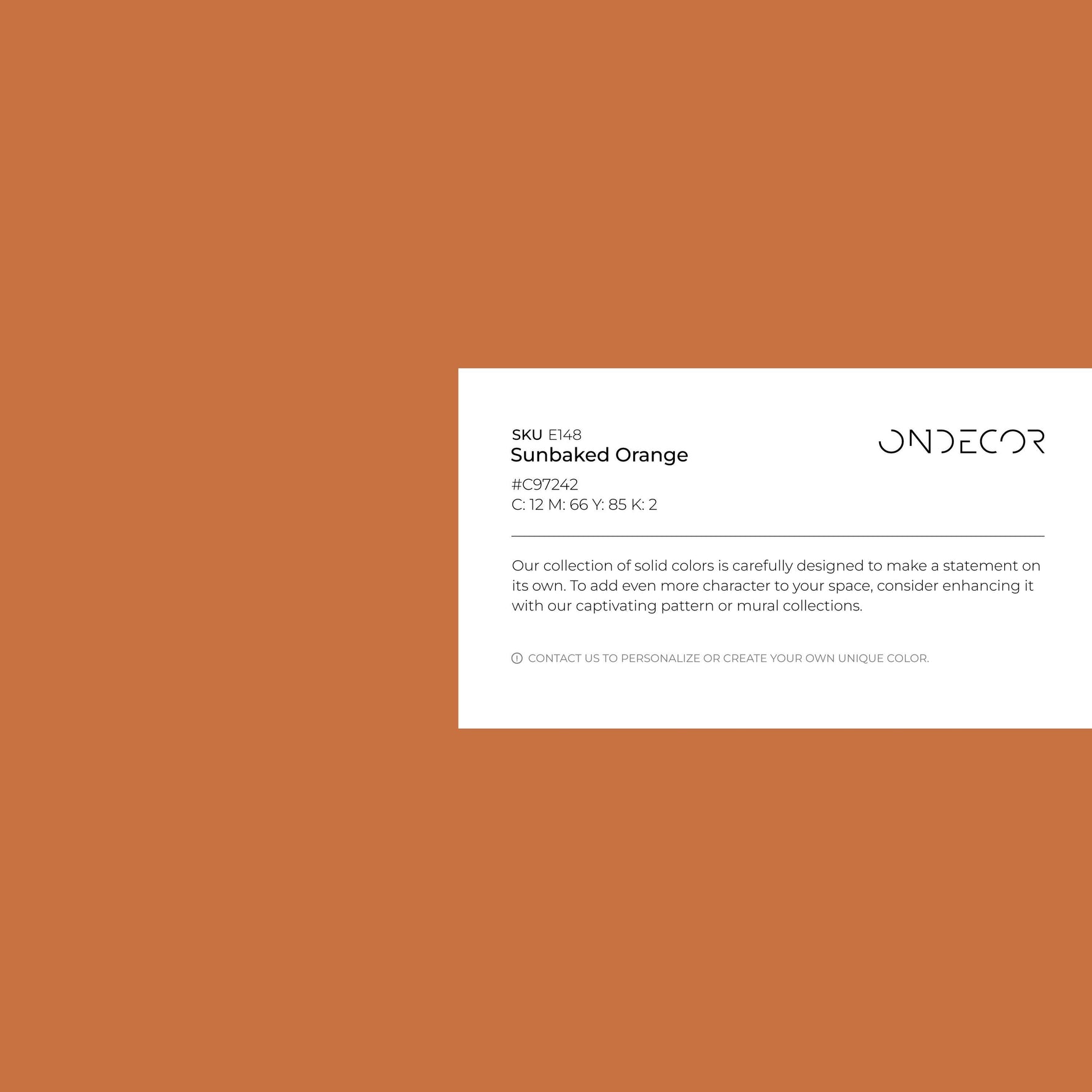 Sunbaked Orange Wallpaper / Solid Color / A Modern Minimalist Design in a Warm Terracotta and Clay Hue - E148