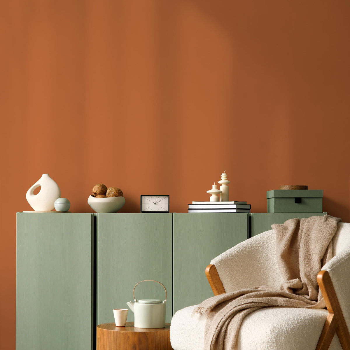 Sunbaked Orange Wallpaper / Solid Color / A Modern Minimalist Design in a Warm Terracotta and Clay Hue - E148