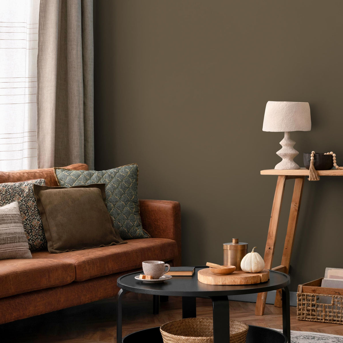 Moss Brown Wallpaper / Solid Color / A Minimalist Design in an Earthy Taupe and Olive Hue - E189