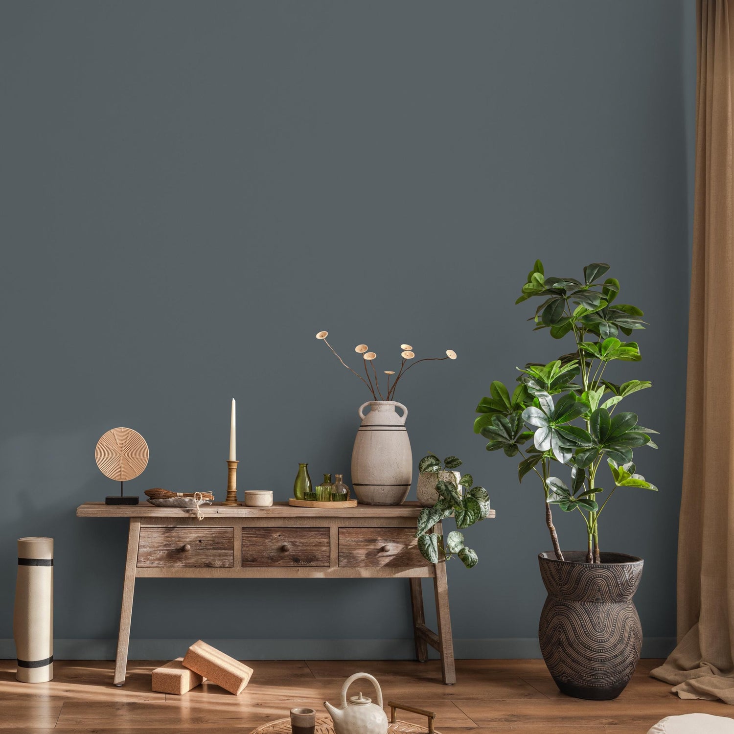 Nickel Teal Wallpaper / Solid Color / A Moody Minimalist Accent in Deep Teal and Grey - E225