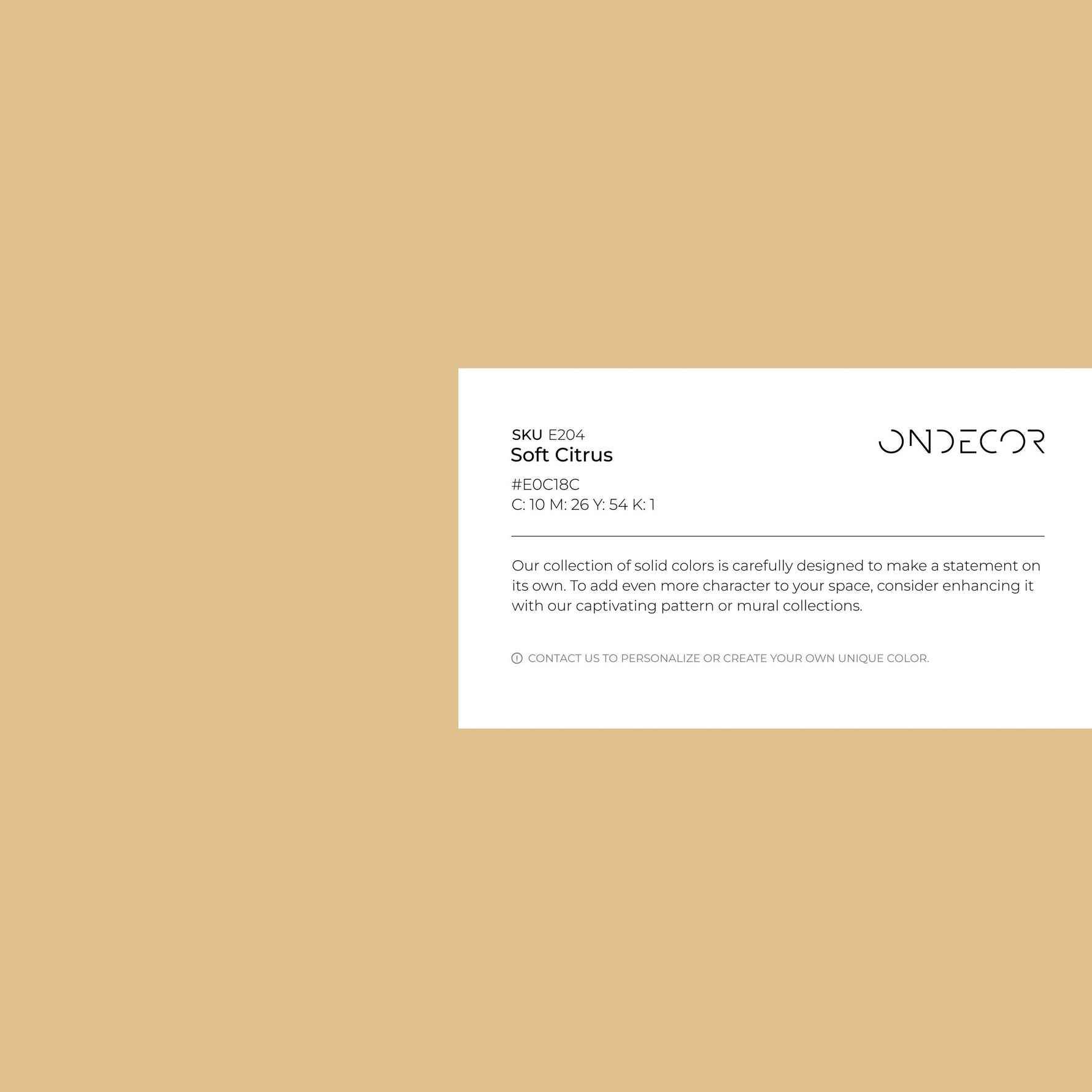 Soft Citrus Wallpaper / Solid Color With a Minimalist Solid Hue in Muted Ochre Yellow - E204