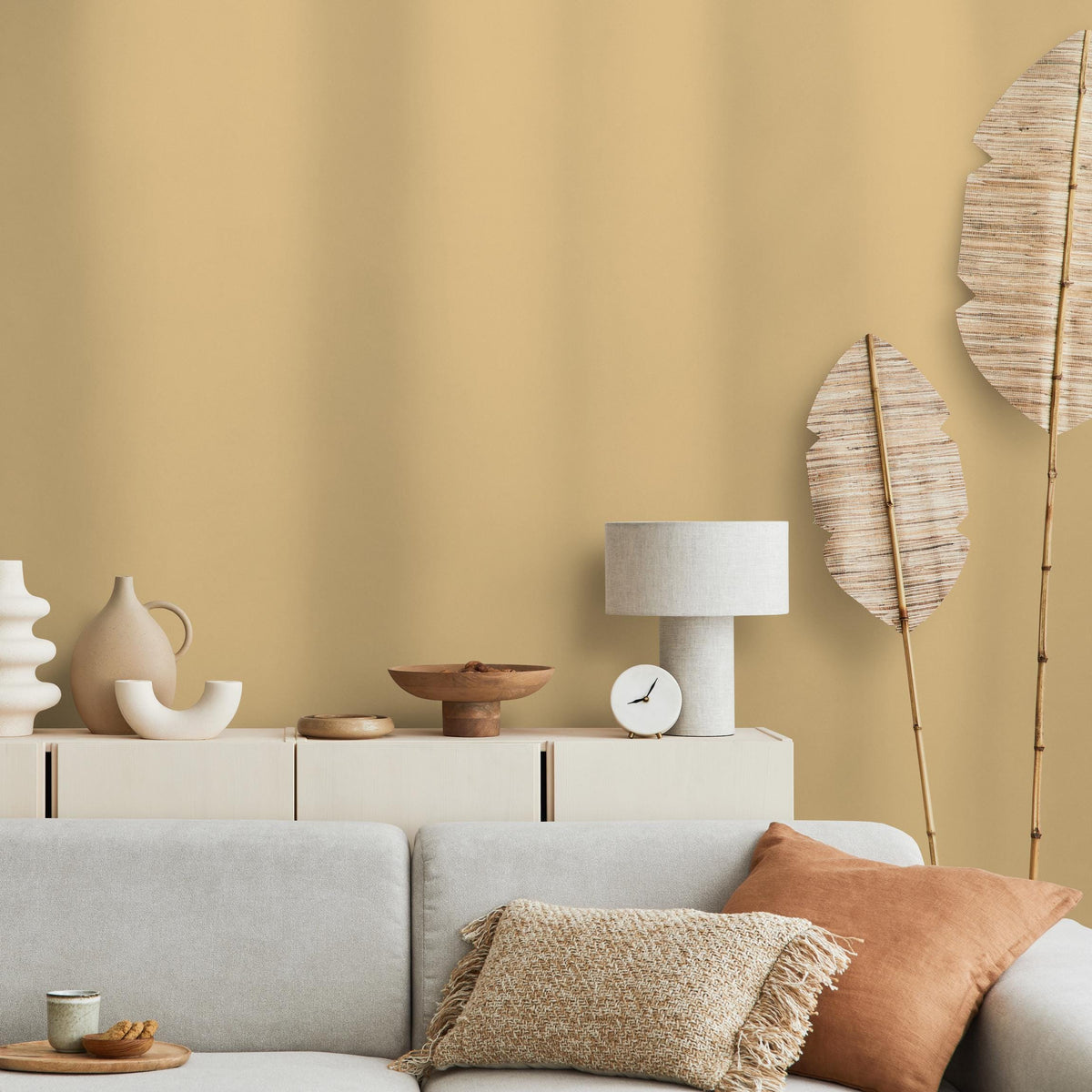 Soft Citrus Wallpaper / Solid Color With a Minimalist Solid Hue in Muted Ochre Yellow - E204