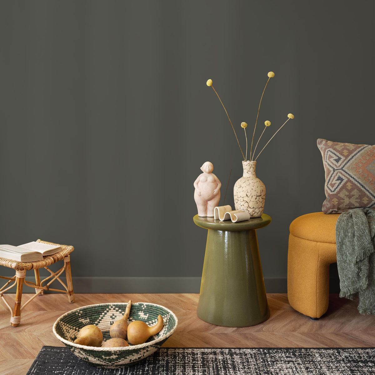 Charcoal Moss Wallpaper / Solid Color / Moody Minimalist Design in a Dark Greenish Gray - E205