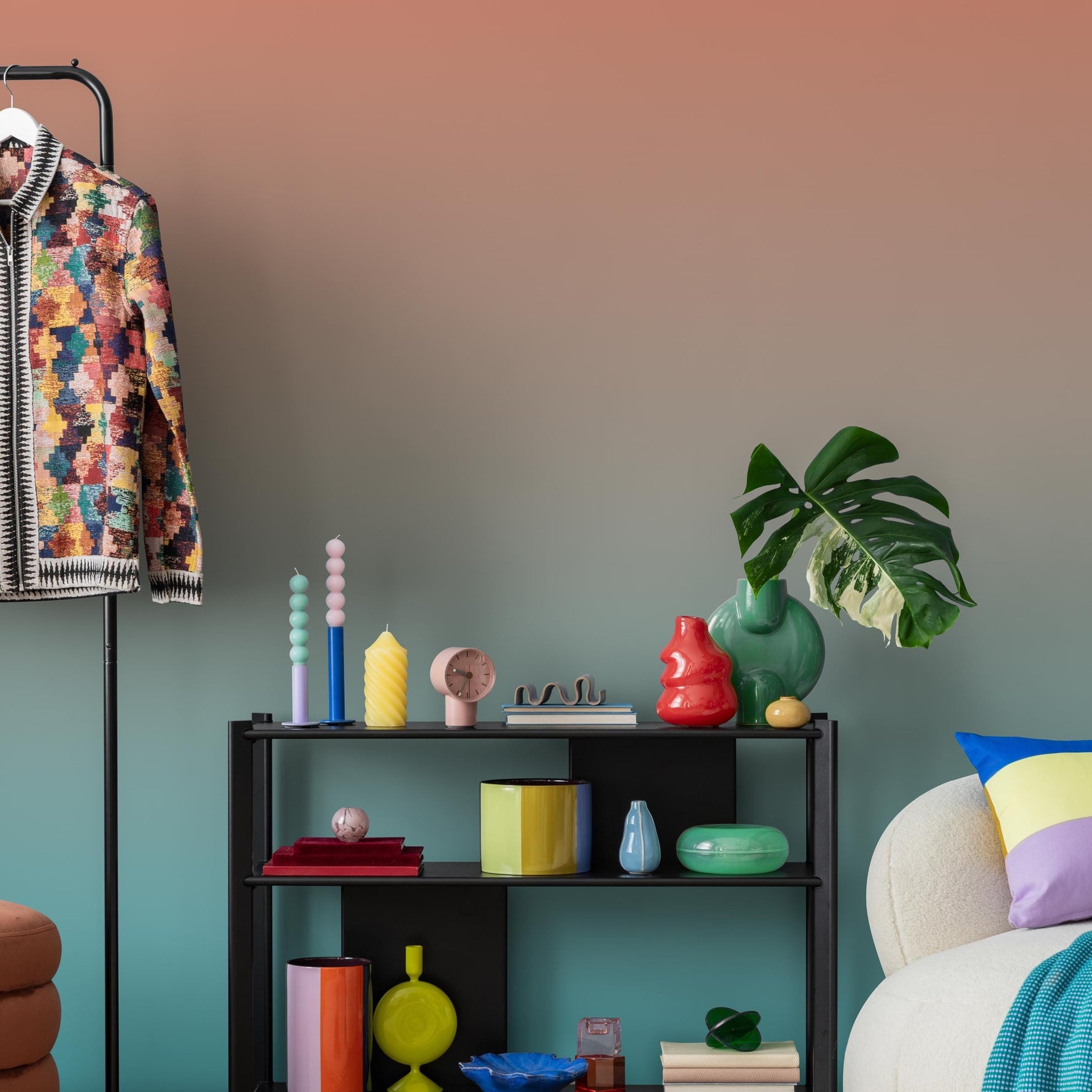 Ombre Wallpaper with a Vertical Fade in Terracotta and Teal - E241