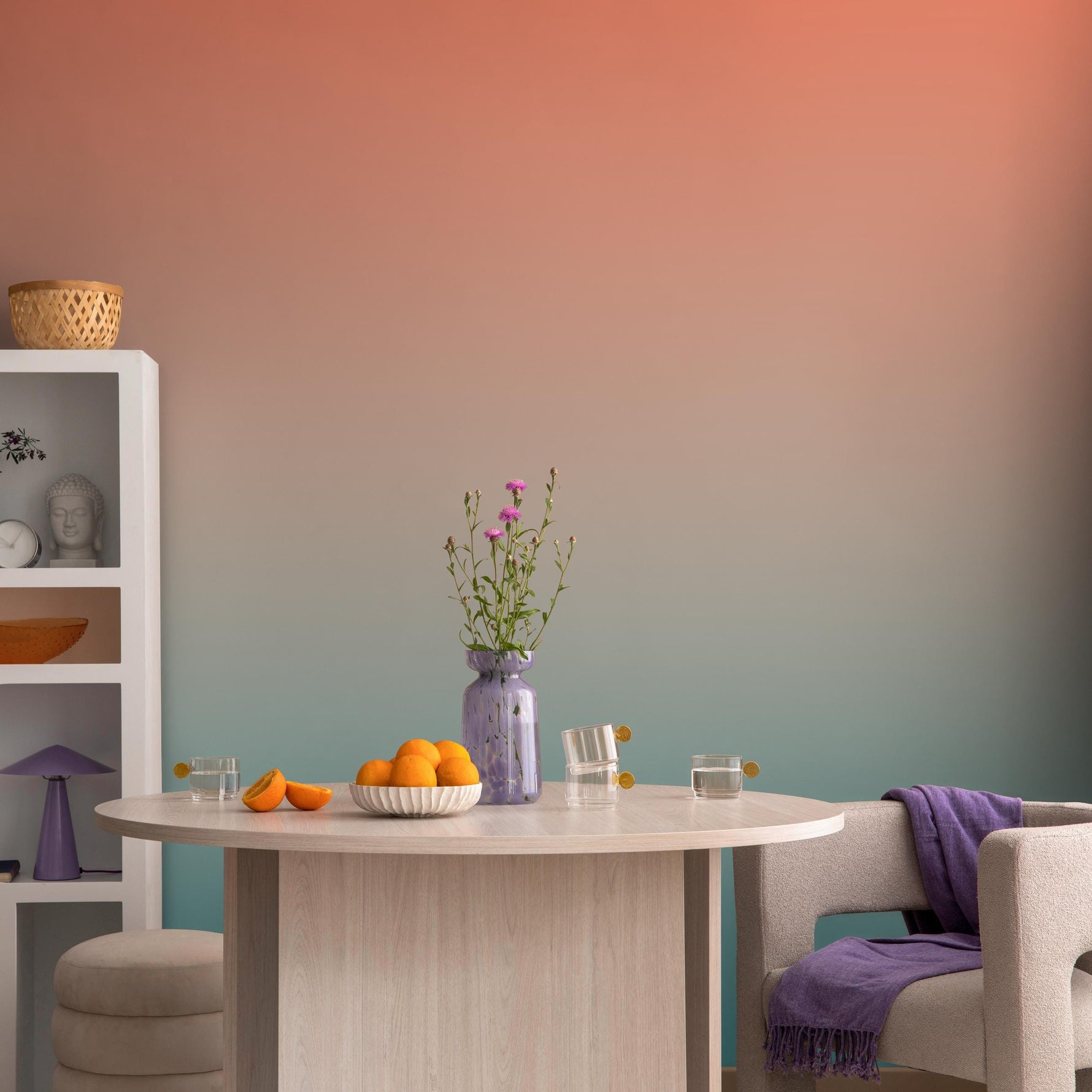 Ombre Wallpaper with a Vertical Fade in Terracotta and Teal - E241