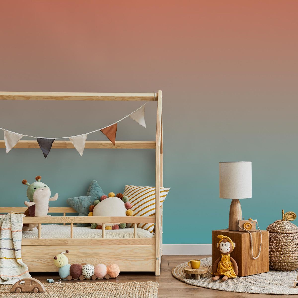 Ombre Wallpaper with a Vertical Fade in Terracotta and Teal - E241