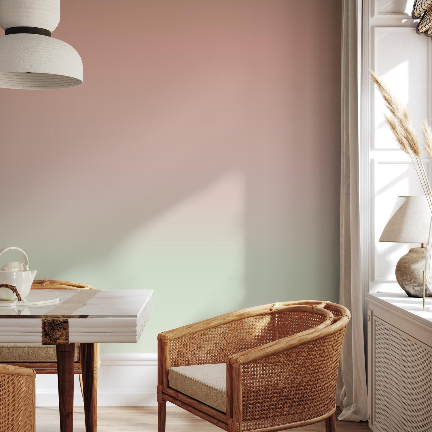 Ombre Wallpaper with a Soft Blend in Dusty Rose and Sage Green - E249