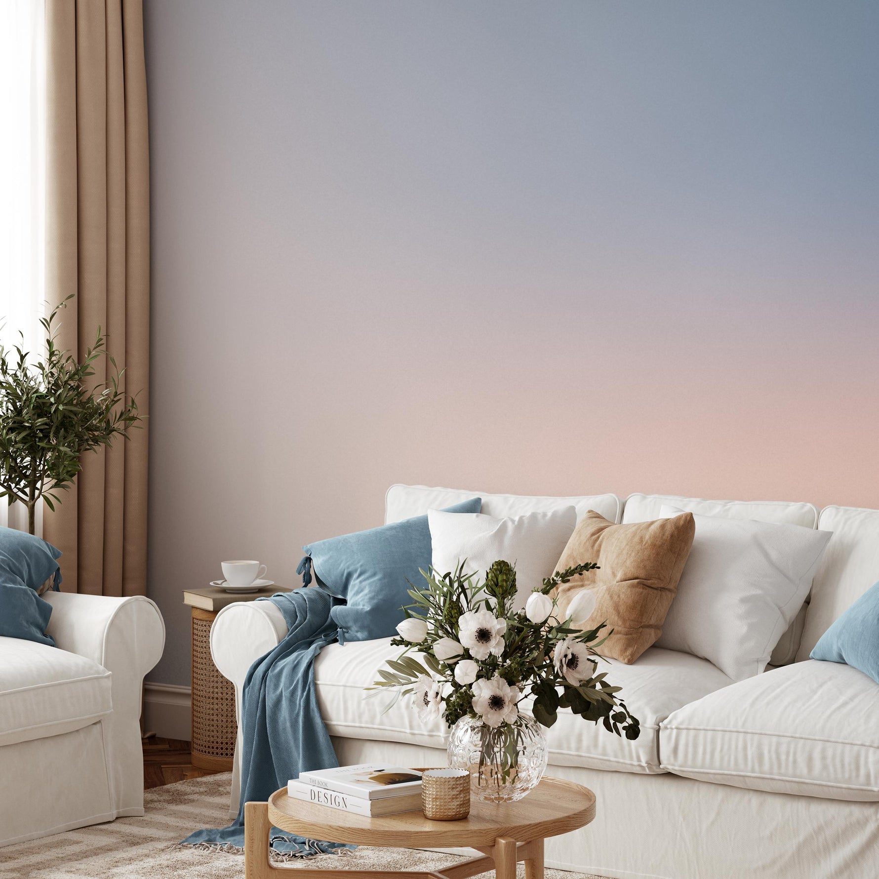 Ombre Wallpaper with a Sunset Gradient in Blue, Lavender, and Pink - E244