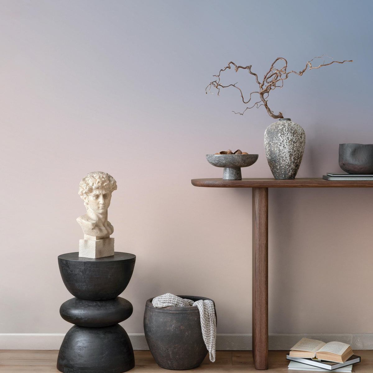 Ombre Wallpaper with a Sunset Gradient in Blue, Lavender, and Pink - E244