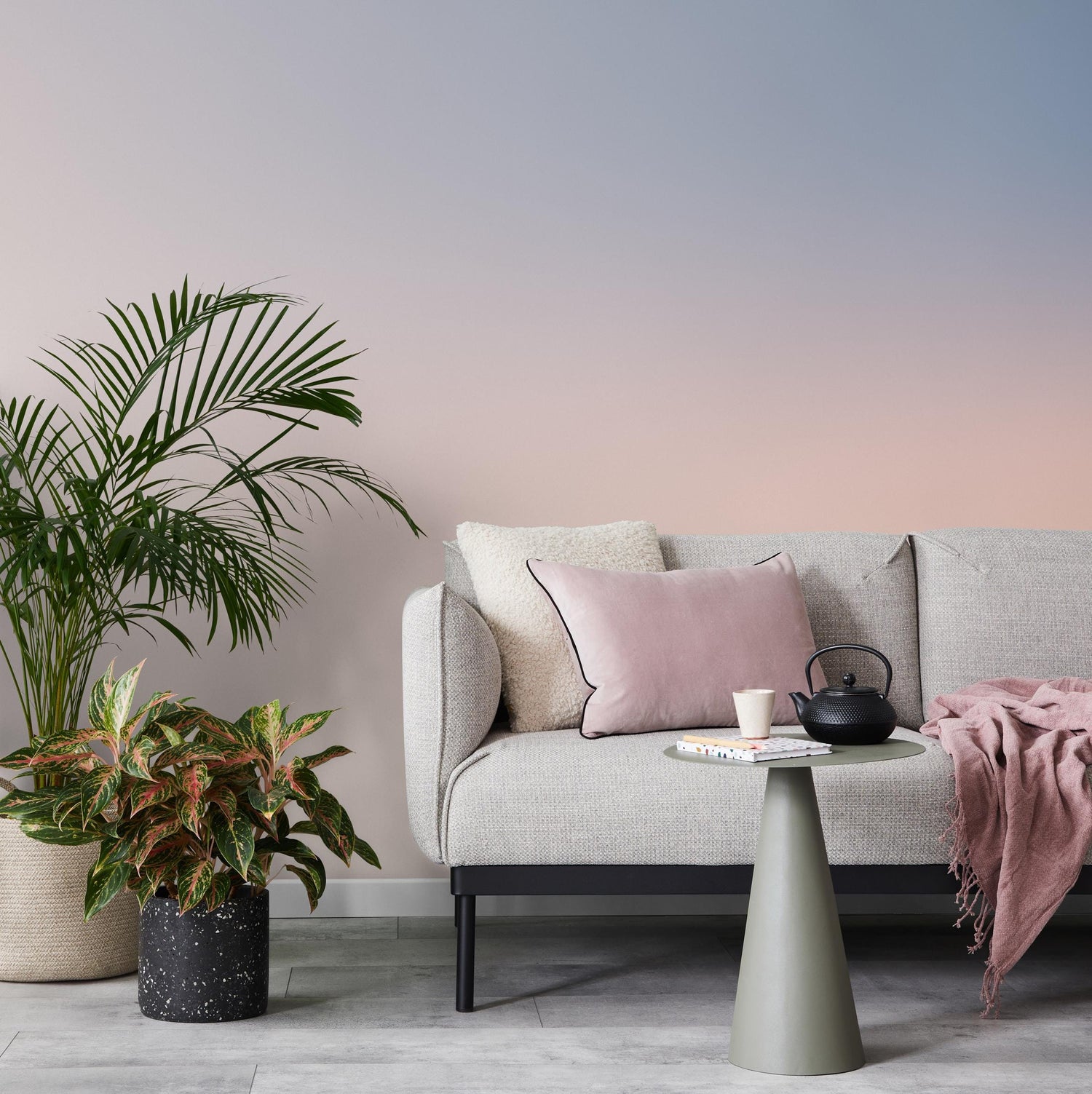 Ombre Wallpaper with a Sunset Gradient in Blue, Lavender, and Pink - E244