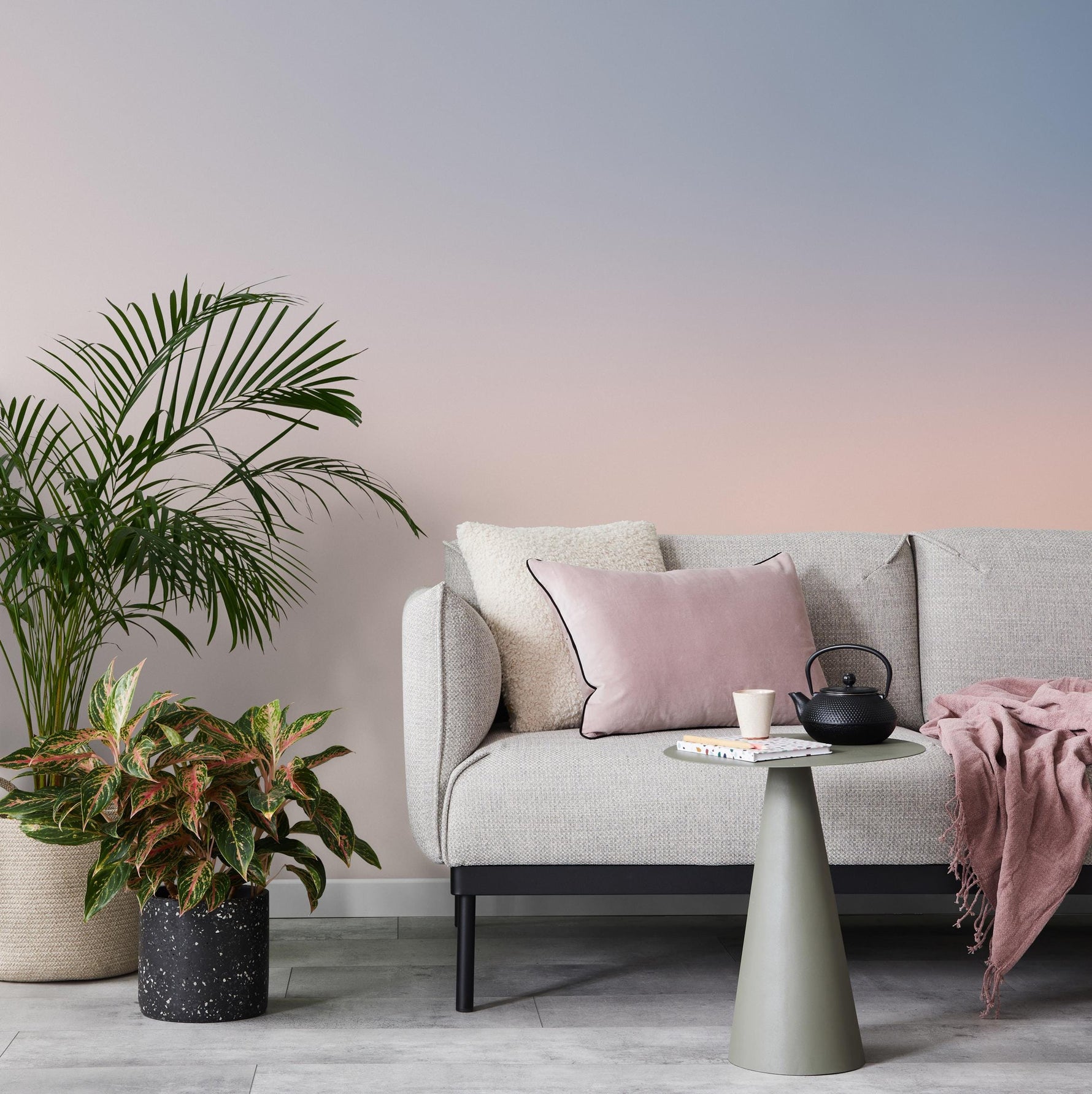 Ombre Wallpaper with a Sunset Gradient in Blue, Lavender, and Pink - E244