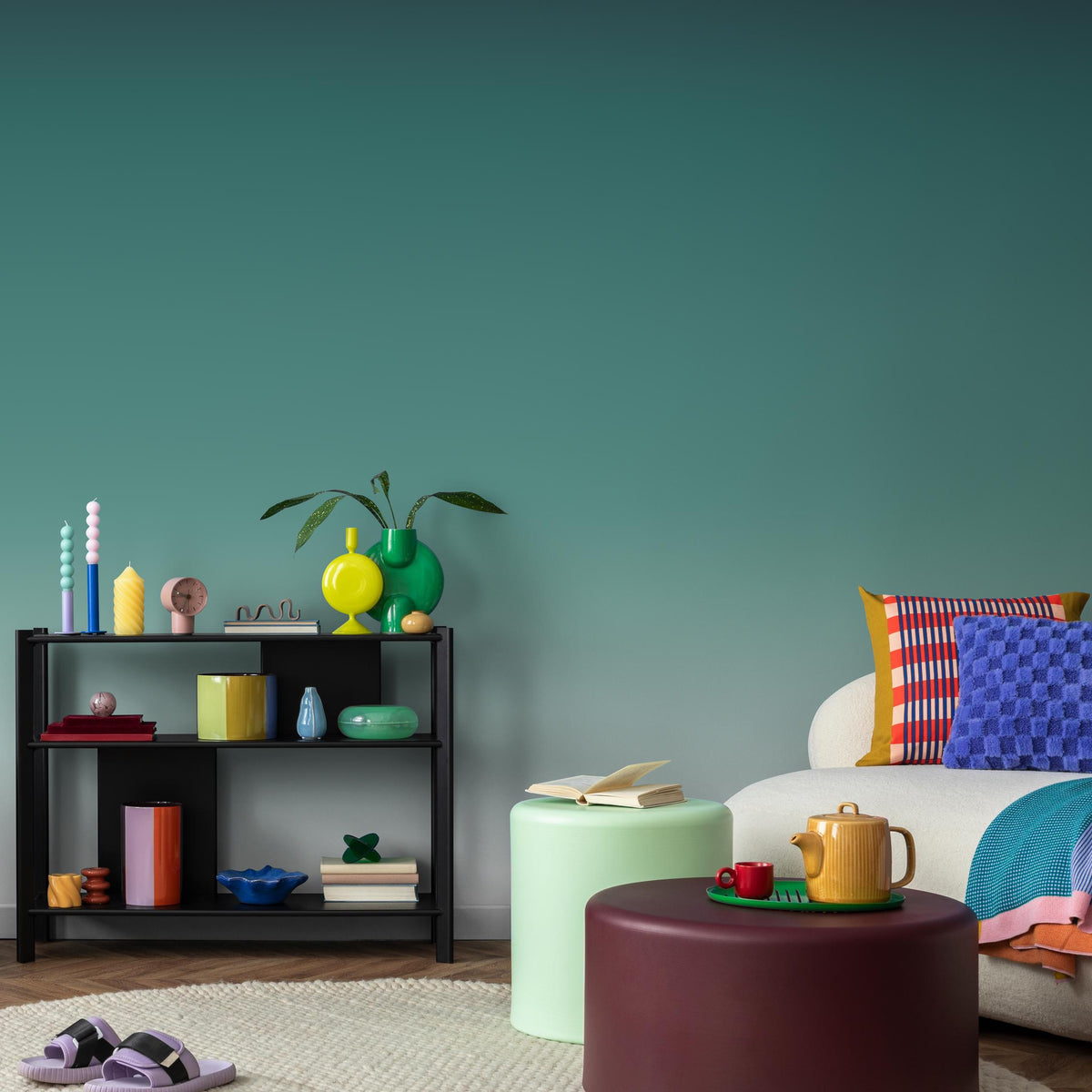 Ombre Wallpaper with a Gradient Effect in Teal Green - E256