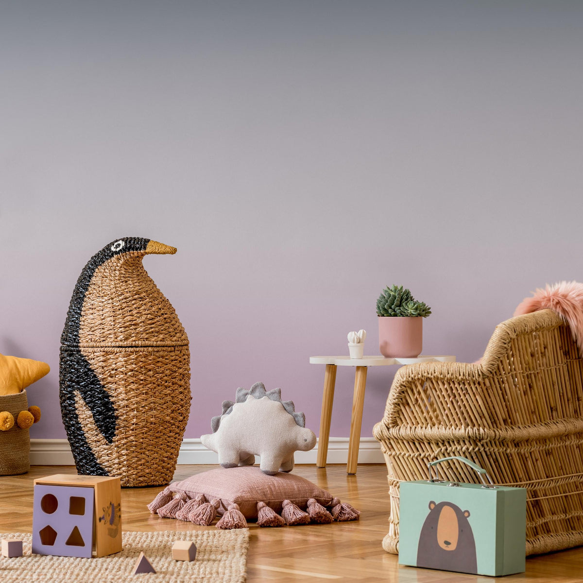 Ombre Wallpaper with a Vertical Fade in Purple, Grey, and Blue - E261