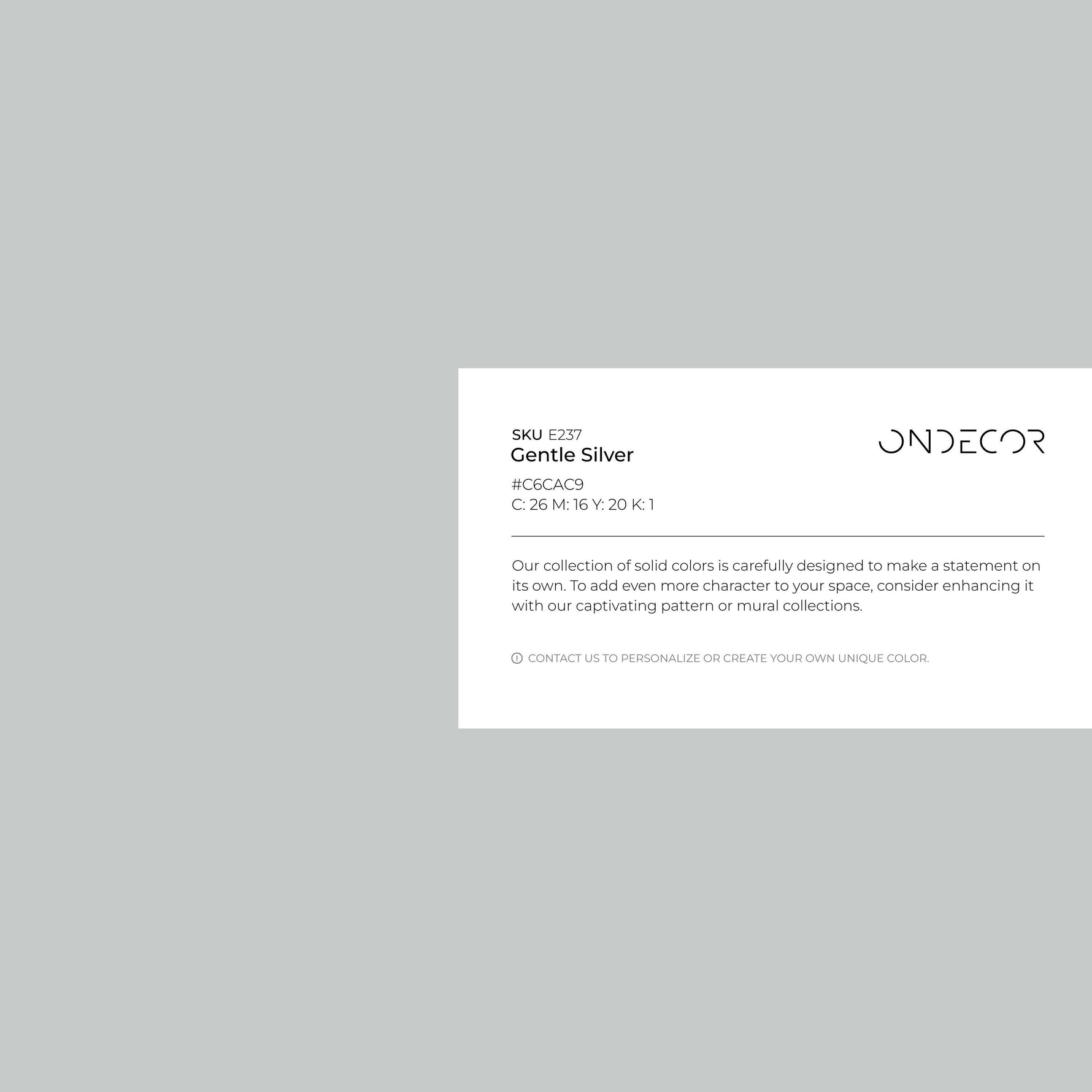 Gentle Silver Wallpaper / Solid Color / Minimalist Design in Soft Silver Gray - E237