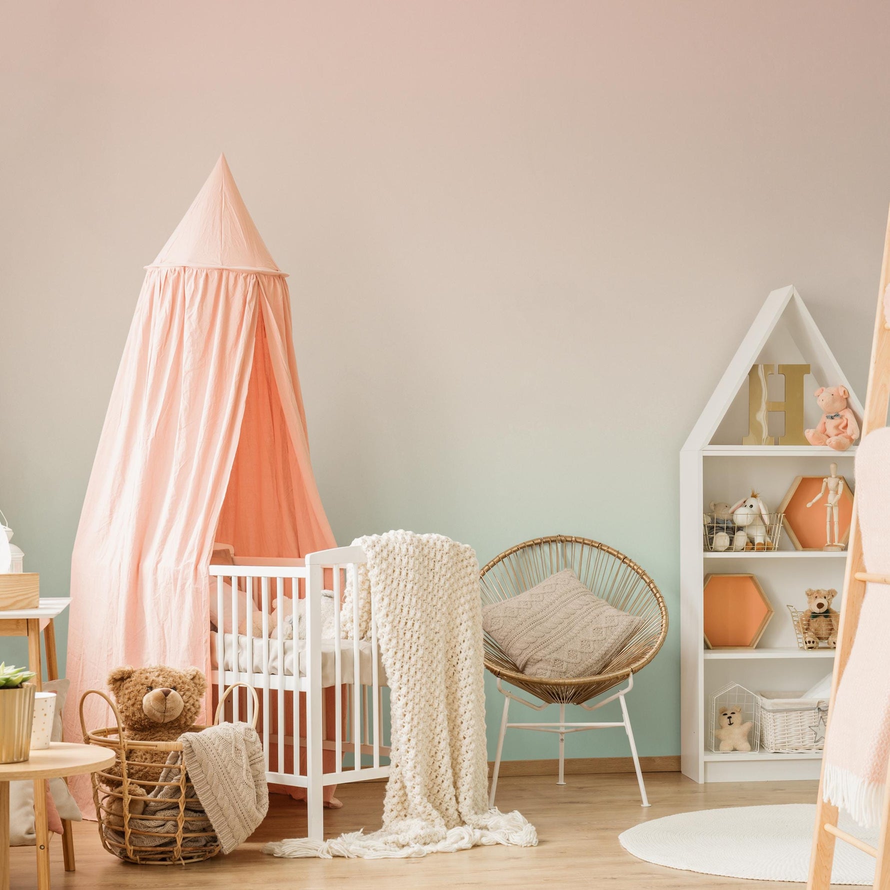 Mid Century Modern Wallpaper with Whimsical Abstract Shapes in Turquoise and Deep Blue - E247