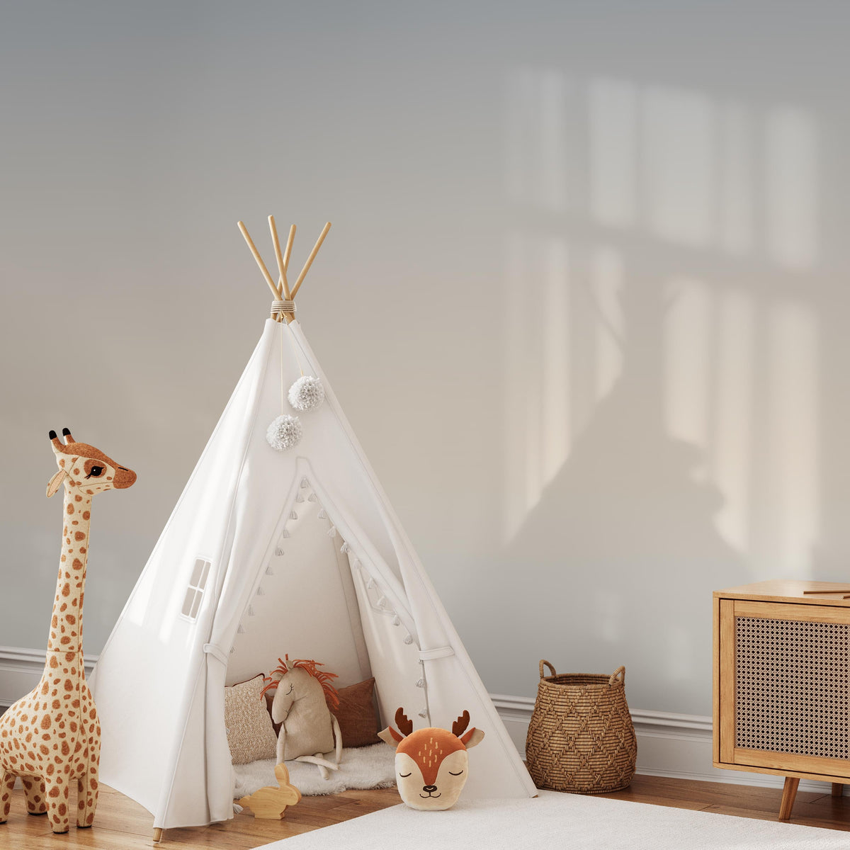 Abstract Wallpaper with Wavy Mid Century Shapes in Turquoise and Blue - E260