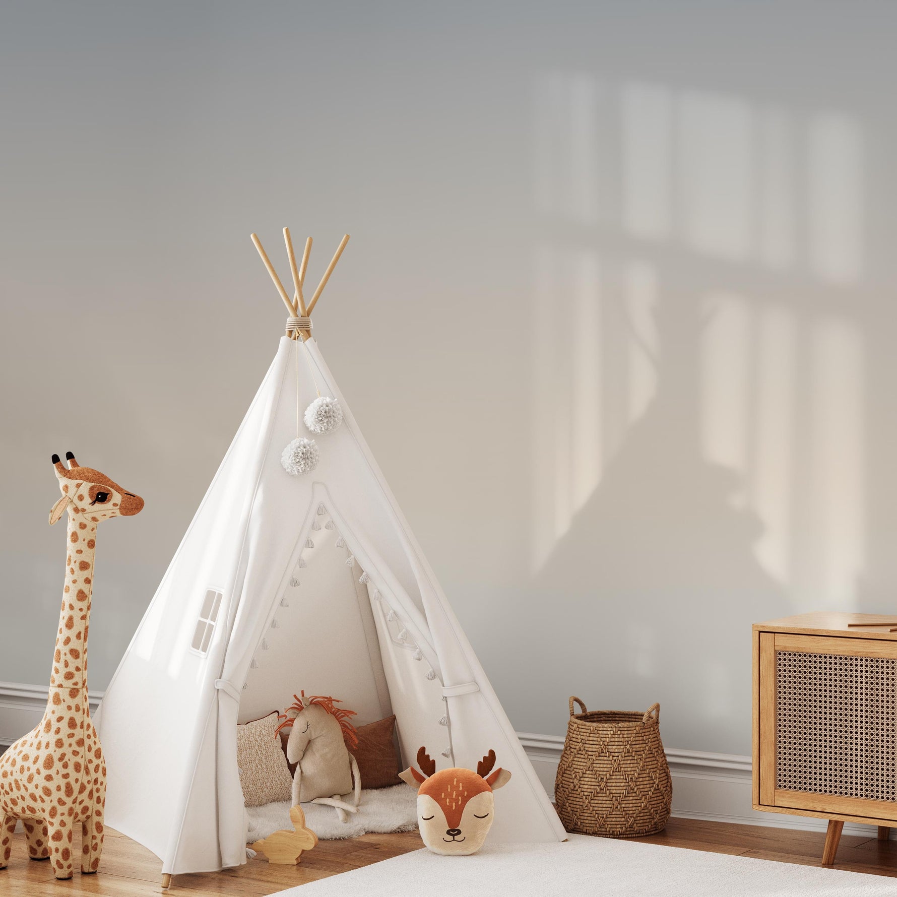 Abstract Wallpaper with Wavy Mid Century Shapes in Turquoise and Blue - E260