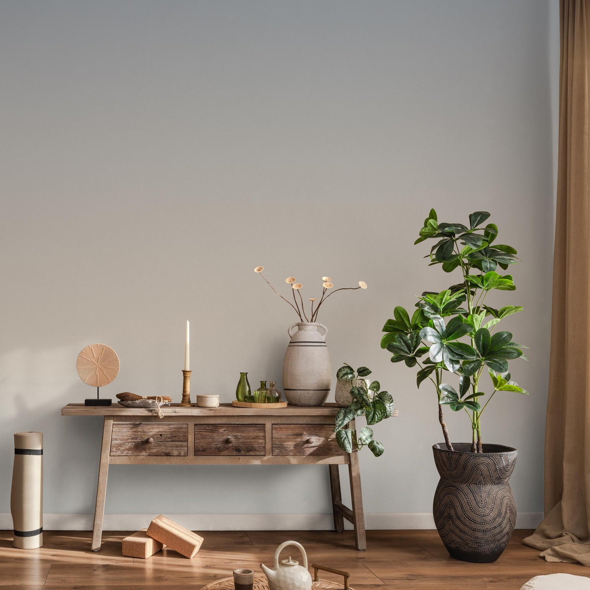 Abstract Wallpaper with Wavy Mid Century Shapes in Turquoise and Blue - E260