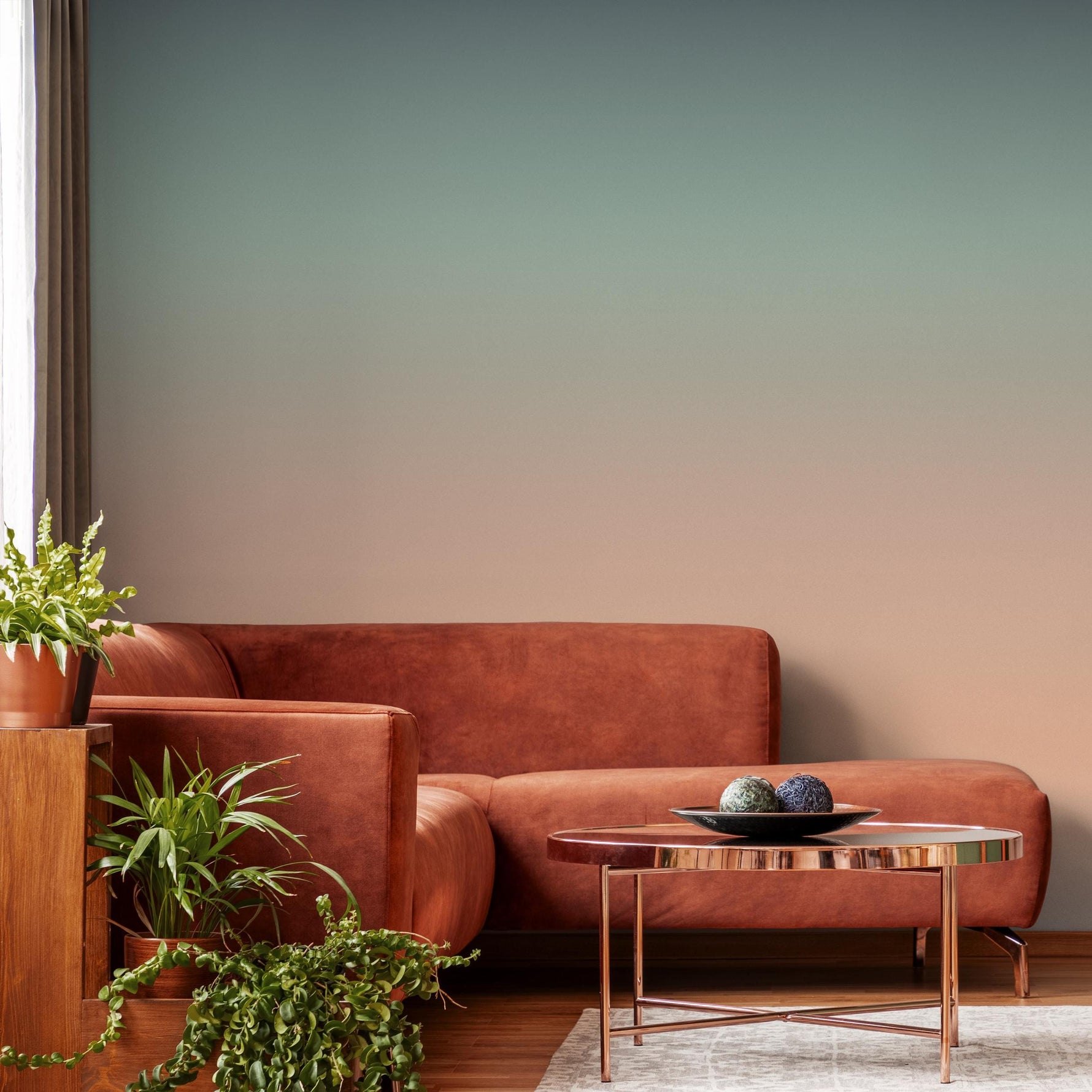 Ombre Wallpaper with a Soft Gradient in Teal and Peach - E259