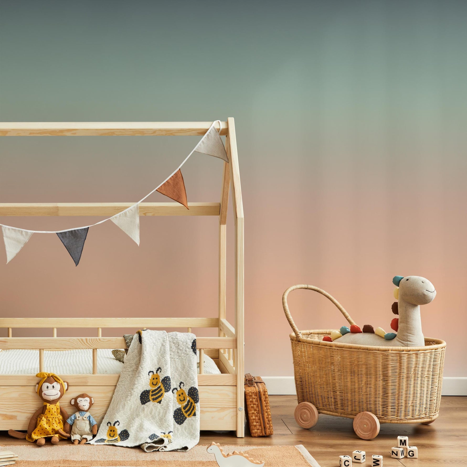 Ombre Wallpaper with a Soft Gradient in Teal and Peach - E259