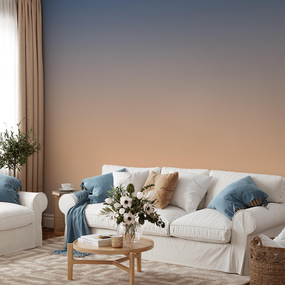 Ombre Wallpaper with a Fading Effect in Blue and Beige - E258