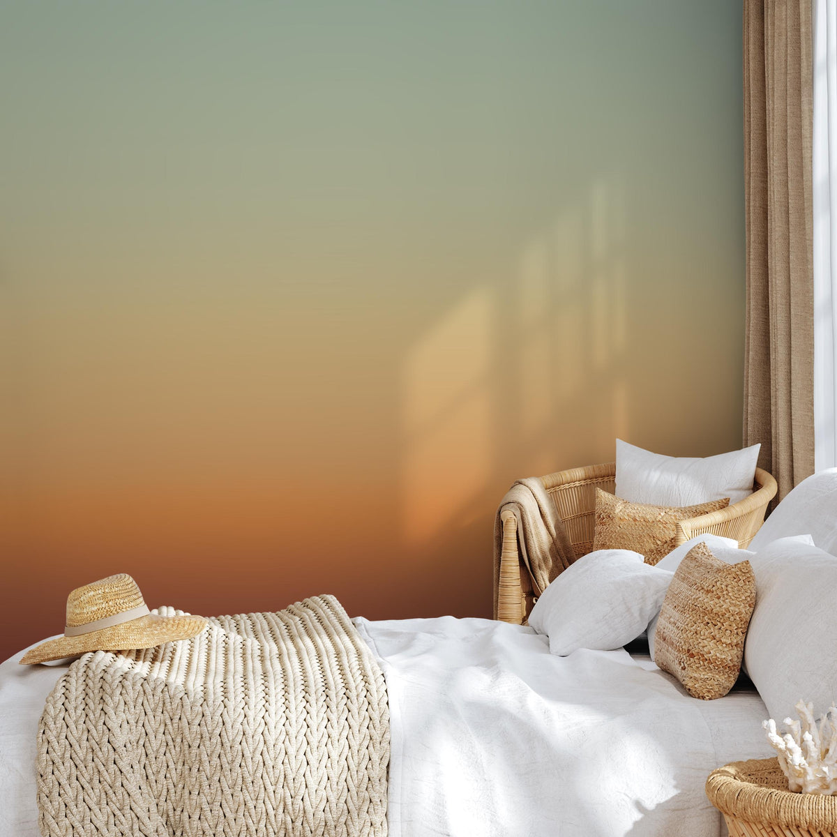 Ombre Wallpaper with a Desert Sunset Gradient in Green and Orange - E271