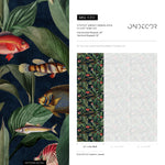 Tropical Wallpaper with Fish and Leaves in Green, Red, and Blue - E310