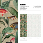 Tropical Fish Wallpaper with Botanical Leaves in Green and Red - E311