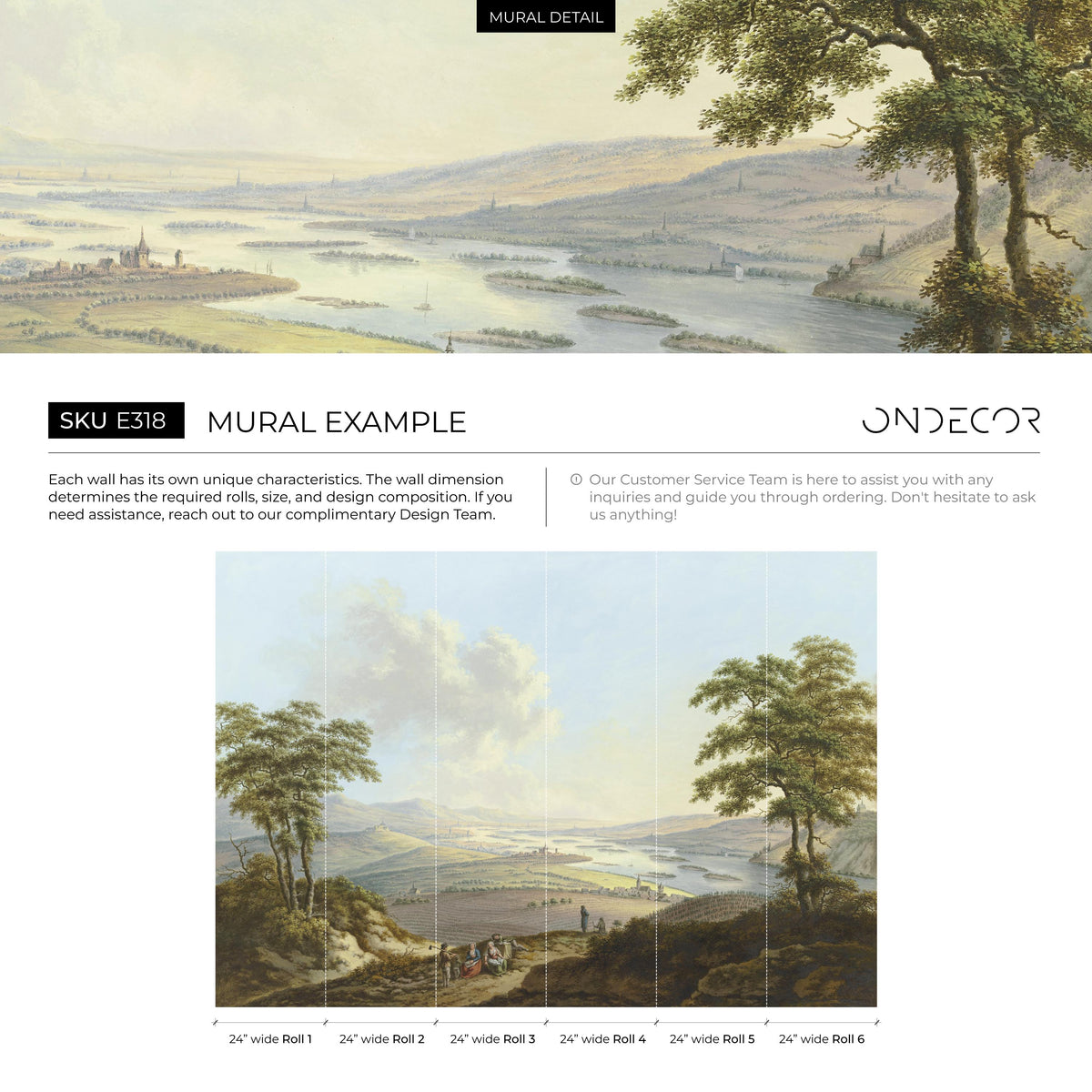 Landscape Wallpaper Depicting a Vintage Painting in Green and Brown - E318