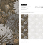 Floral Wallpaper featuring Vintage Chrysanthemums in Brown, Gray, and Beige - E298
