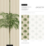 Botanical Wallpaper Featuring a Vintage Palm Tree Pattern in Green and Beige - E308