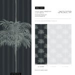 Botanical Wallpaper with a Striped Palm Tree Motif in Black and Gray - E307