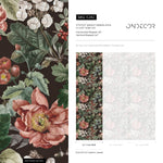 Floral Wallpaper Featuring Vintage Peonies and Berries in Pink, Red, and Green - E282
