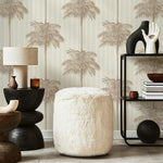 Botanical Wallpaper featuring a Striped Palm Tree Motif in Beige and Tan - E309
