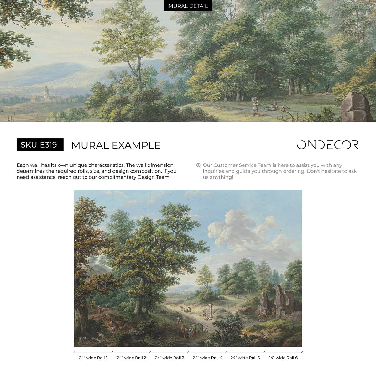 Scenic Wallpaper of a Vintage Countryside Landscape in Green, Blue, and Brown - E319