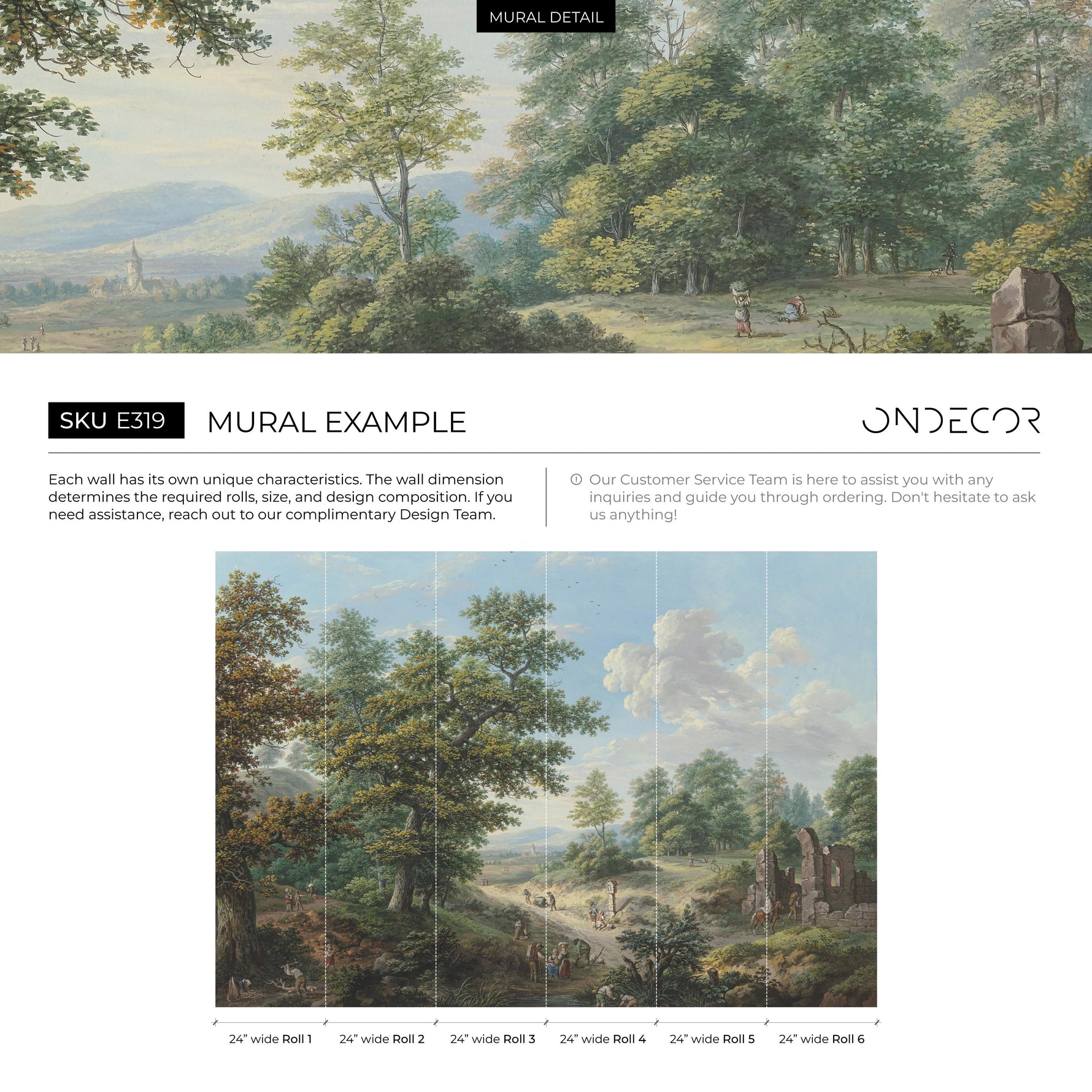 Scenic Wallpaper of a Vintage Countryside Landscape in Green, Blue, and Brown - E319