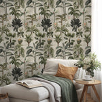 Botanical Wallpaper Featuring a Vintage Palm Tree Motif in Green and Beige - E139 A