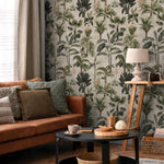 Botanical Wallpaper Featuring a Vintage Palm Tree Motif in Green and Beige - E139 A