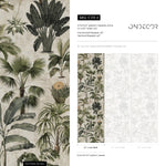 Botanical Wallpaper Featuring a Vintage Palm Tree Motif in Green and Beige - E139 A