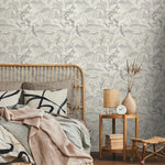 Landscape Wallpaper with a Serene Mountain and Willow Scene in Gray and Beige - E325