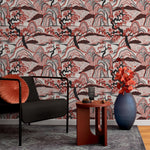 Japanese Wallpaper with a Mountain Landscape in Red and Black - E329