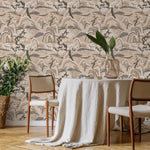 Chinoiserie Wallpaper with a Stylized Mountain Scene in Beige, Brown, and Cream - E332