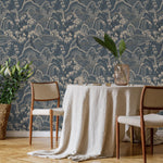 Chinoiserie Wallpaper with a Mountain Landscape in Blue and Beige - E324