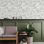 Landscape Wallpaper with a Serene Mountain and Willow Scene in Gray and Beige - E325
